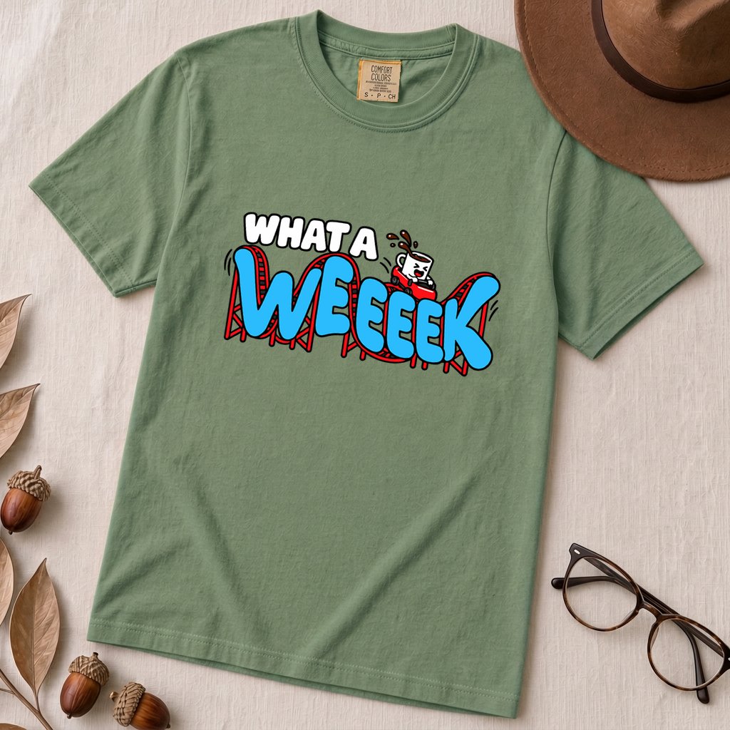 What A WEEEEK Coffee Roller Coaster T-Shirt - Light Green unfolded t-shirt mockup