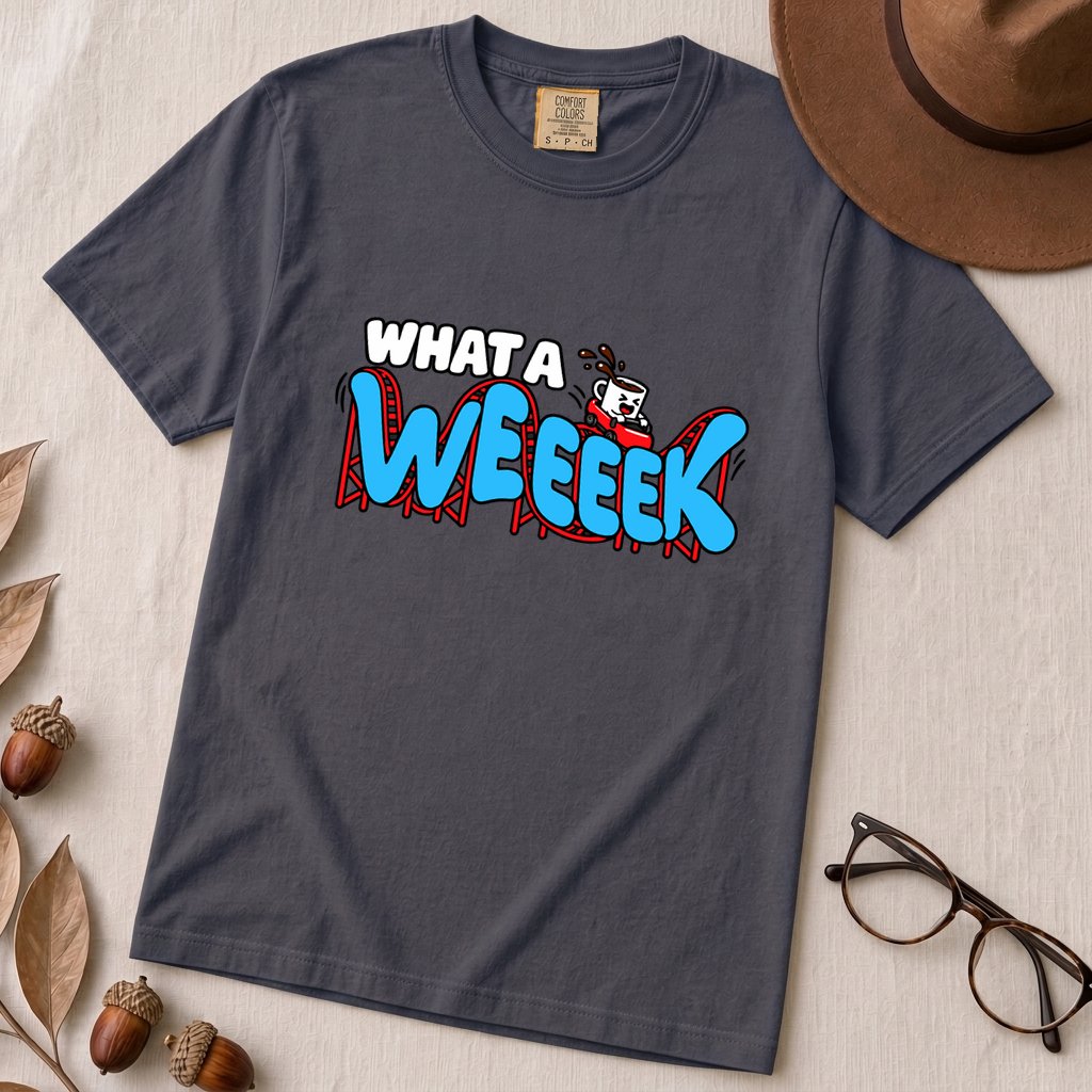 What A WEEEEK Coffee Roller Coaster T-Shirt - Navy unfolded t-shirt mockup