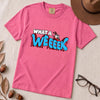 What A WEEEEK Coffee Roller Coaster T-Shirt - Neon Pink unfolded t-shirt mockup