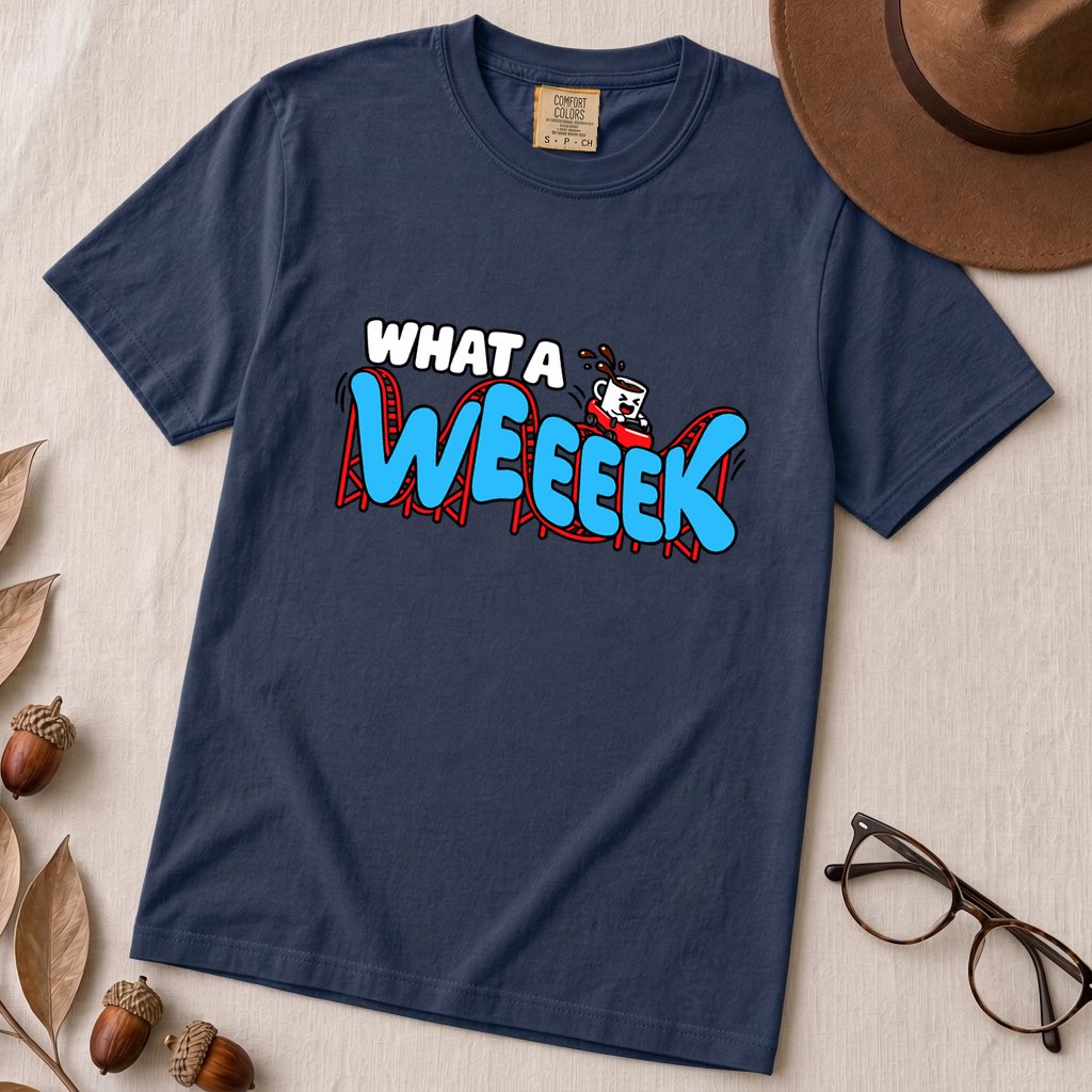 What A WEEEEK Coffee Roller Coaster T-Shirt - True Navy unfolded t-shirt mockup