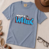 What A WEEEEK Coffee Roller Coaster T-Shirt - Washed Denim unfolded t-shirt mockup
