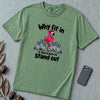 Why Fit In If You’re Born To Stand Out, Flamingo T-Shirt - Light Green unfolded t-shirt mockup
