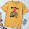 Why Fit In If You’re Born To Stand Out, Flamingo T-Shirt - Mustard unfolded t-shirt mockup