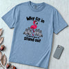 Why Fit In If You’re Born To Stand Out, Flamingo T-Shirt - Washed Denim unfolded t-shirt mockup