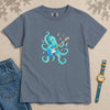 Youth Octopus Guitar T-Shirt - Blue Jean unfolded t-shirt mockup