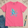 Youth Octopus Guitar T-Shirt - Crunchberry unfolded t-shirt mockup