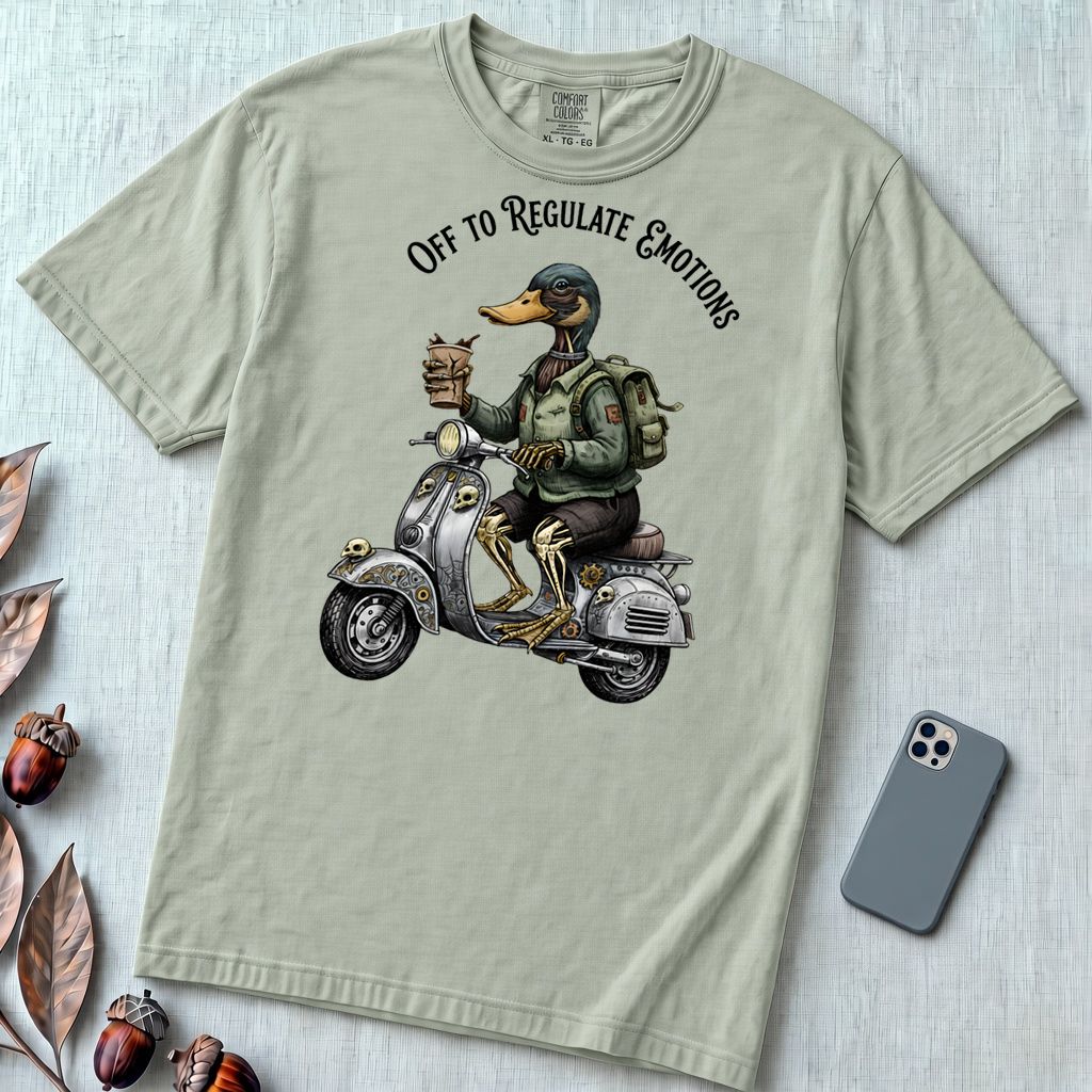 Zombie Duck Regulating Emotions T-Shirt - Bay unfolded t-shirt mockup