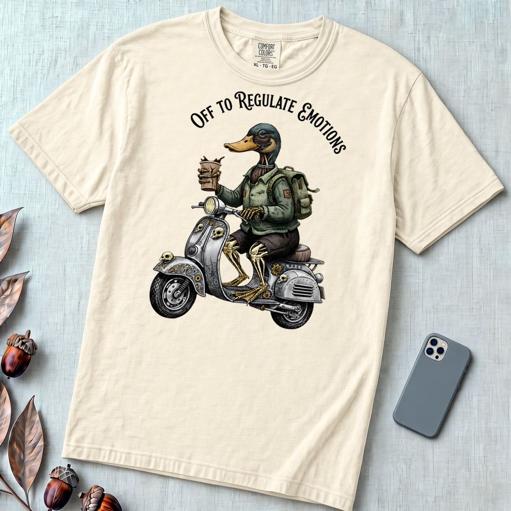 Zombie Duck Regulating Emotions T-Shirt - Ivory unfolded t-shirt mockup