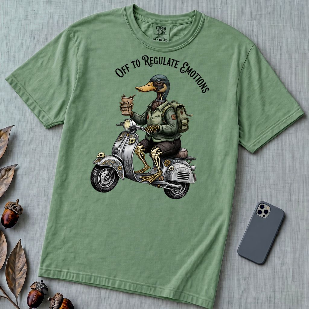 Zombie Duck Regulating Emotions T-Shirt - Light Green unfolded t-shirt mockup