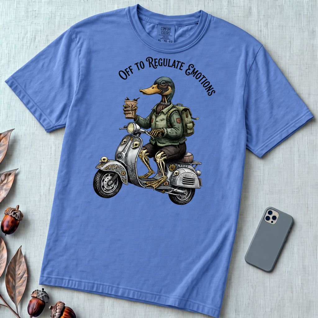 Zombie Duck Regulating Emotions T-Shirt - Mystic Blue unfolded t-shirt mockup