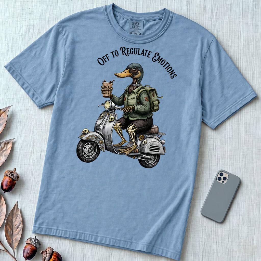 Zombie Duck Regulating Emotions T-Shirt - Washed Denim unfolded t-shirt mockup