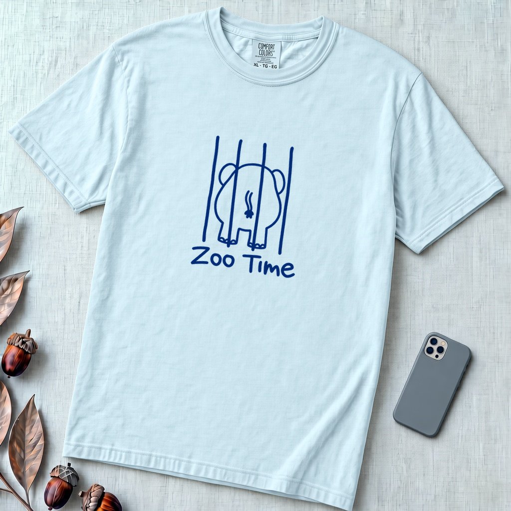 Zoo Time Elephant T-Shirt,  Funny Elephant Butt Tee - Chambray unfolded t-shirt mockup