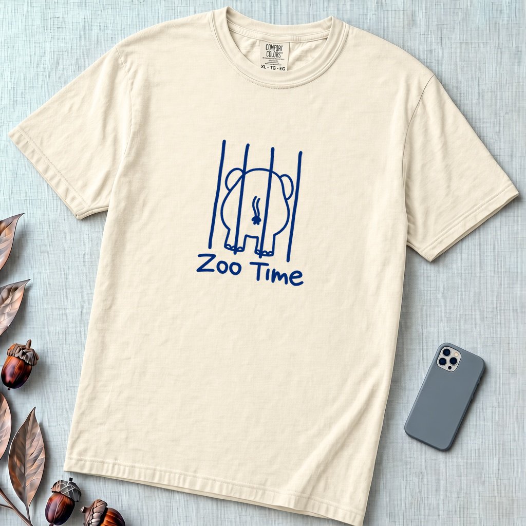 Zoo Time Elephant T-Shirt,  Funny Elephant Butt Tee - Ivory unfolded t-shirt mockup