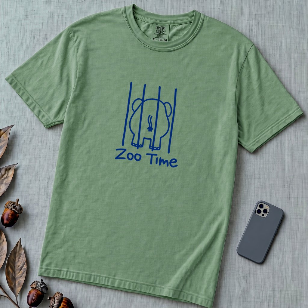 Zoo Time Elephant T-Shirt,  Funny Elephant Butt Tee - Light Green unfolded t-shirt mockup