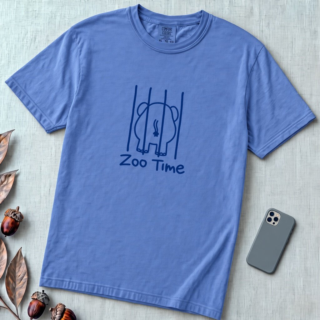 Zoo Time Elephant T-Shirt,  Funny Elephant Butt Tee - Mystic Blue unfolded t-shirt mockup