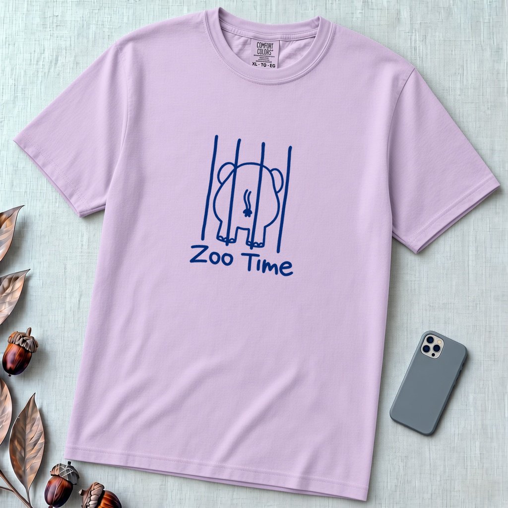 Zoo Time Elephant T-Shirt,  Funny Elephant Butt Tee - Orchid unfolded t-shirt mockup