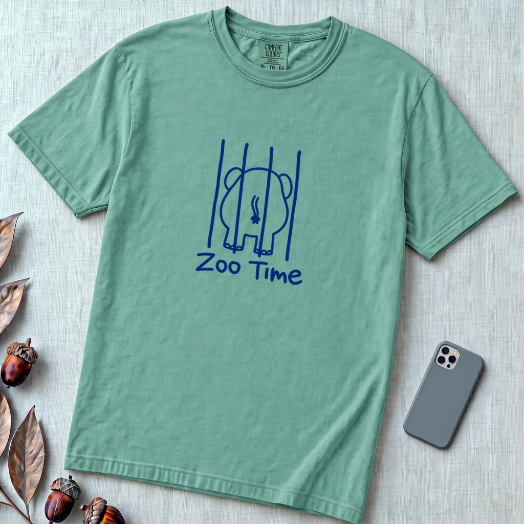 Zoo Time Elephant T-Shirt,  Funny Elephant Butt Tee - Seafoam unfolded t-shirt mockup
