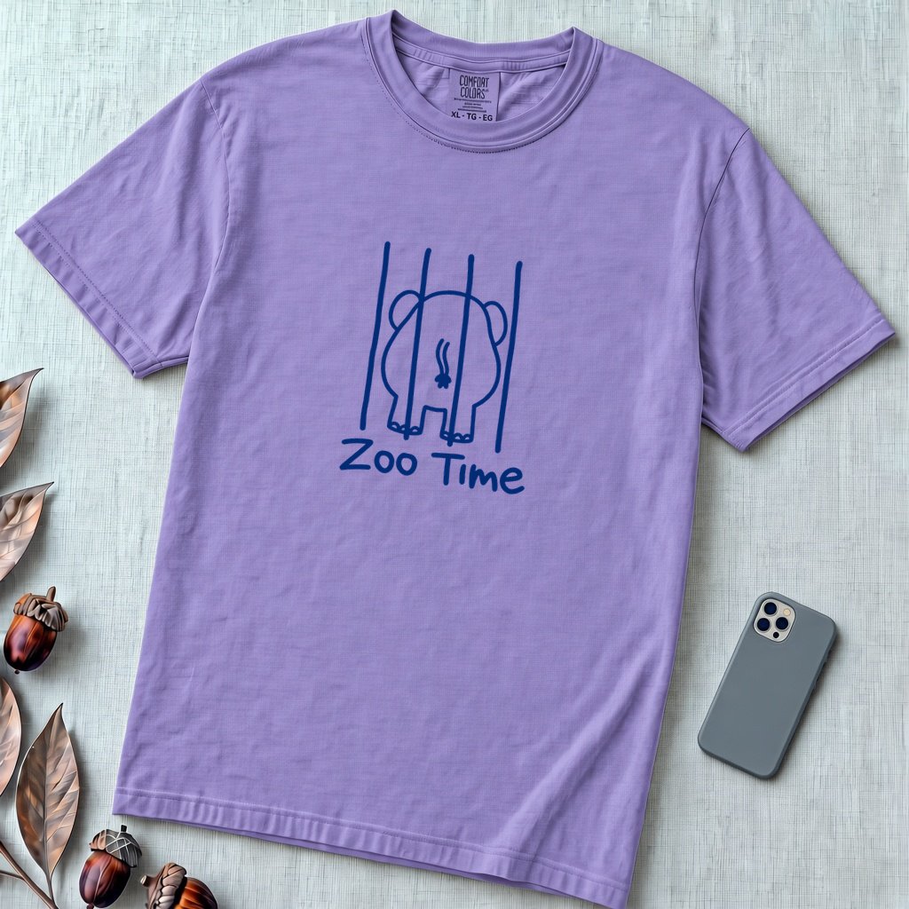 Zoo Time Elephant T-Shirt,  Funny Elephant Butt Tee - Violet unfolded t-shirt mockup