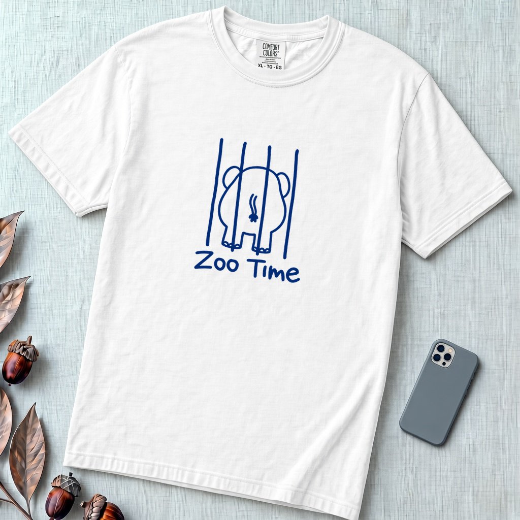 Zoo Time Elephant T-Shirt,  Funny Elephant Butt Tee - White unfolded t-shirt mockup