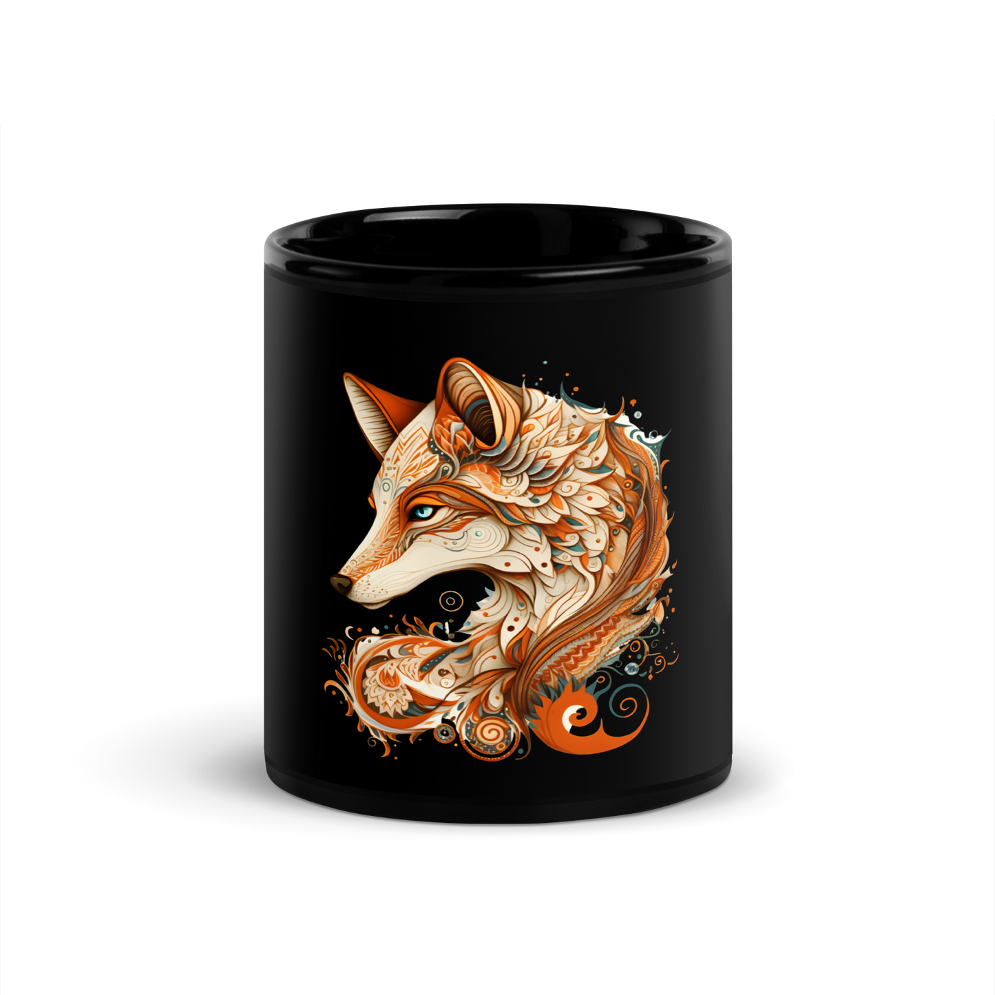 Black Glossy Mug with fox