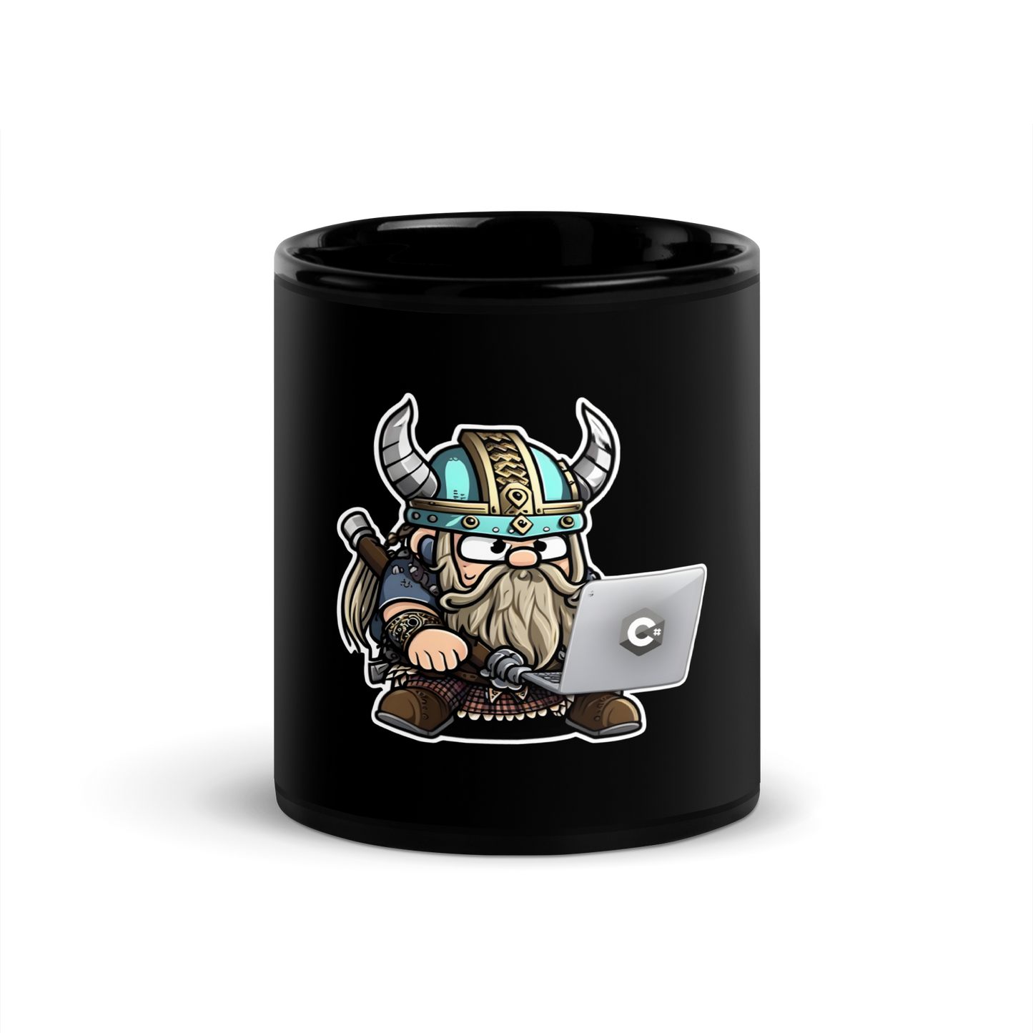 Black Glossy Mug with viking-programmer, software engineer