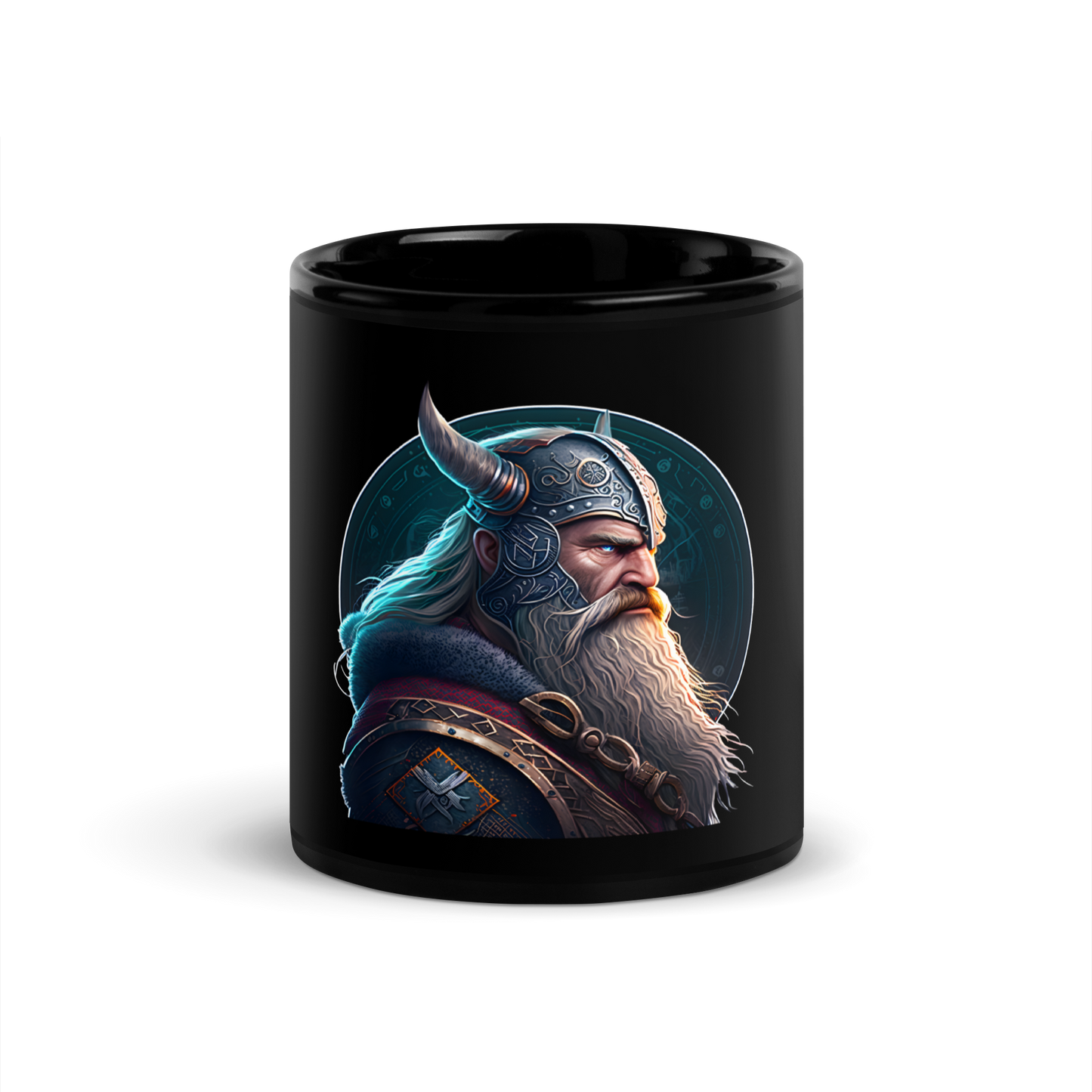 Black Glossy Mug with viking