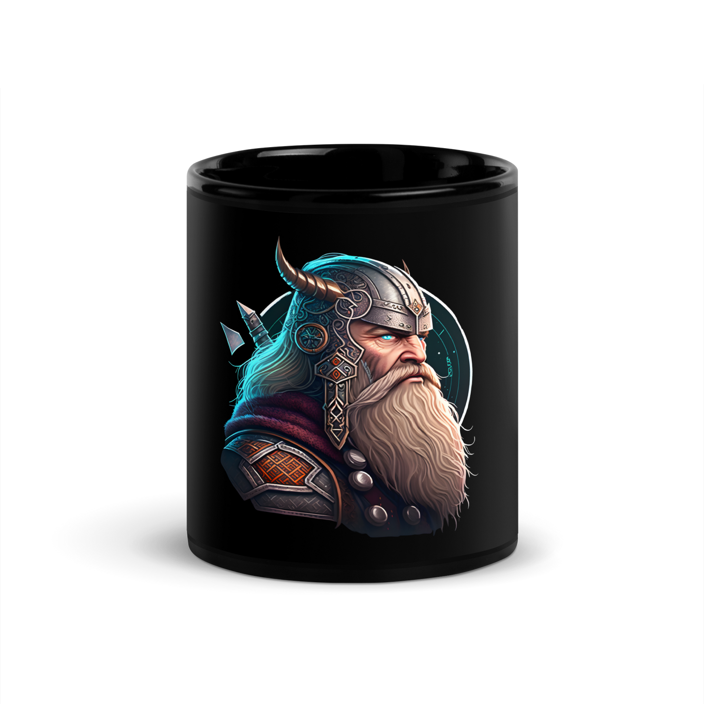 Black Glossy Mug with viking