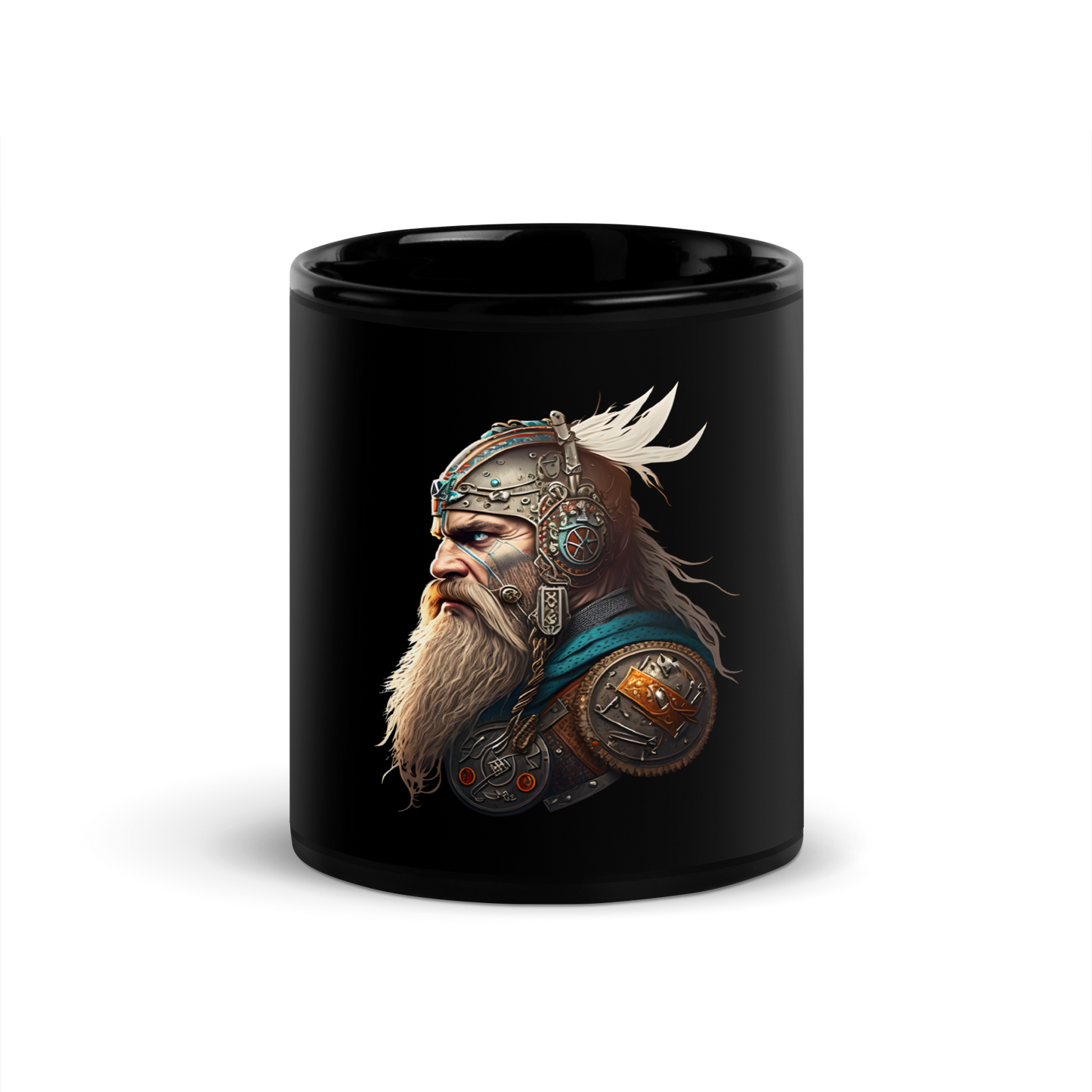Black Glossy Mug with viking