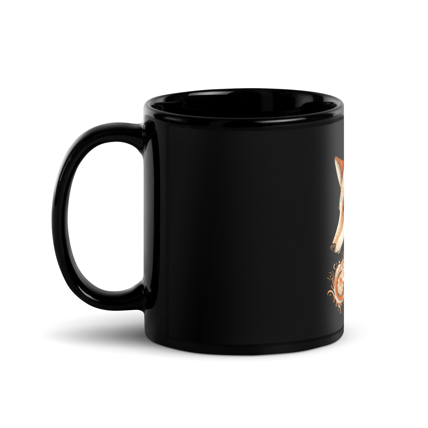 Black Glossy Mug with fox