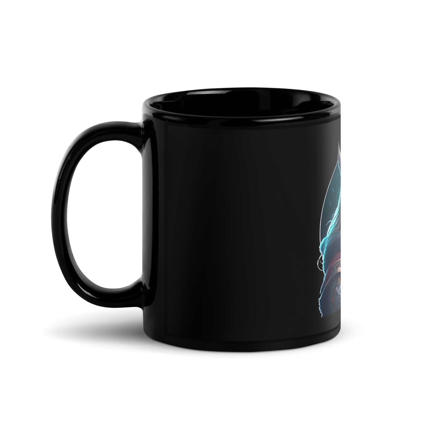 Black Glossy Mug with viking