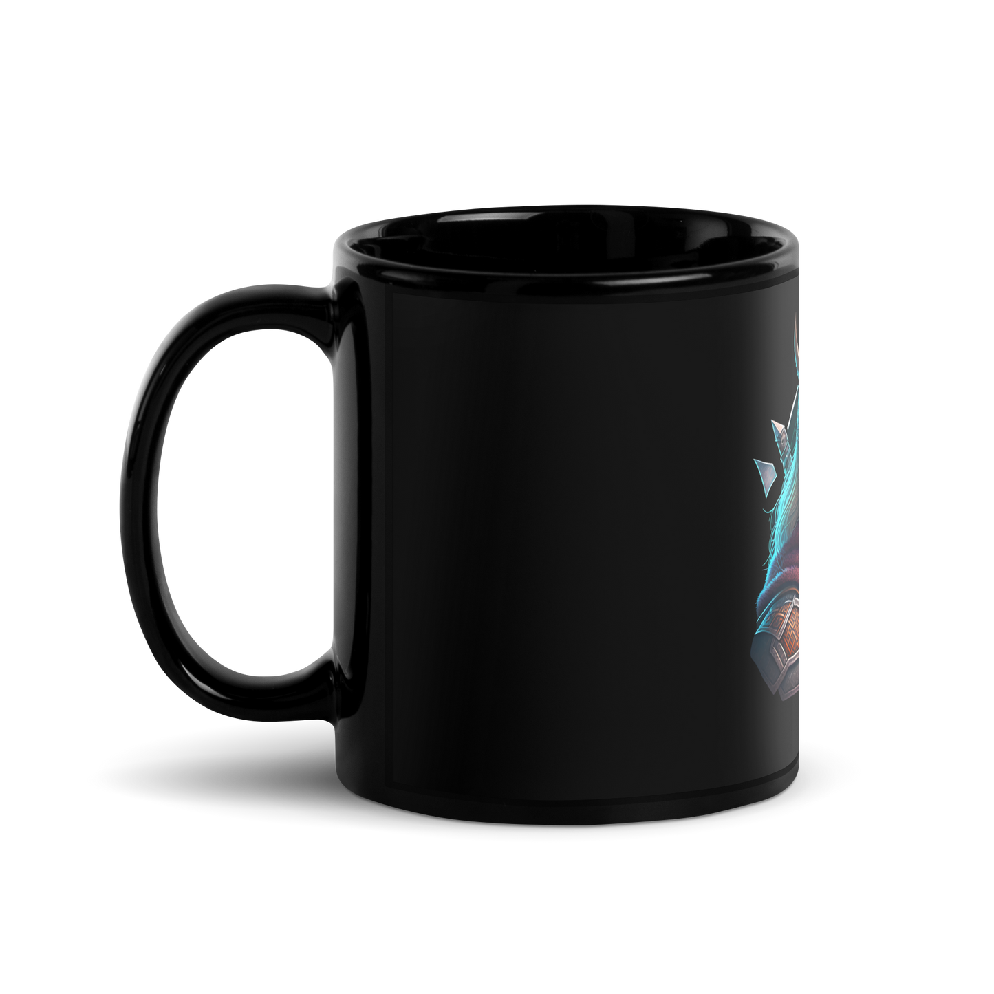Black Glossy Mug with viking