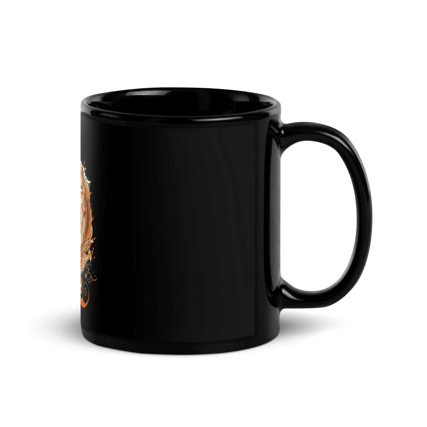 Black Glossy Mug with fox
