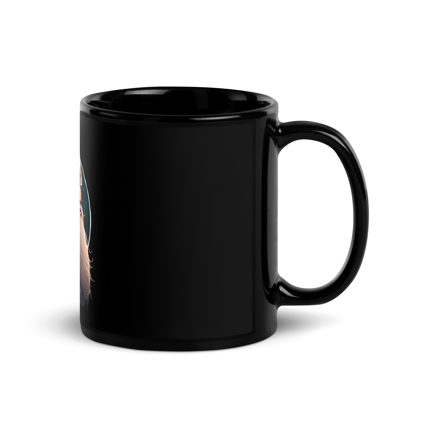 Black Glossy Mug with viking