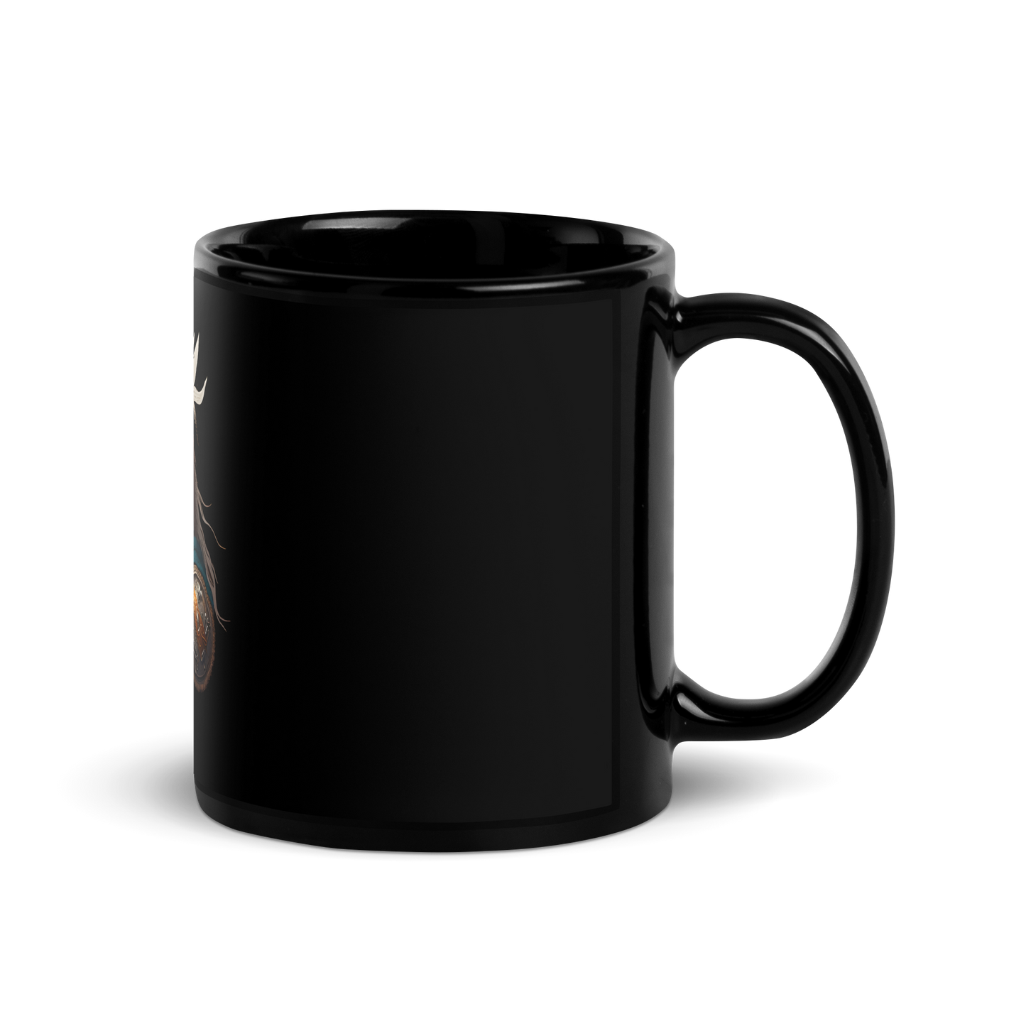 Black Glossy Mug with viking