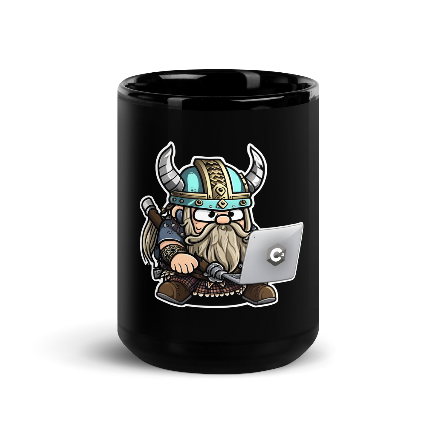 Black Glossy Mug with viking-programmer, software engineer