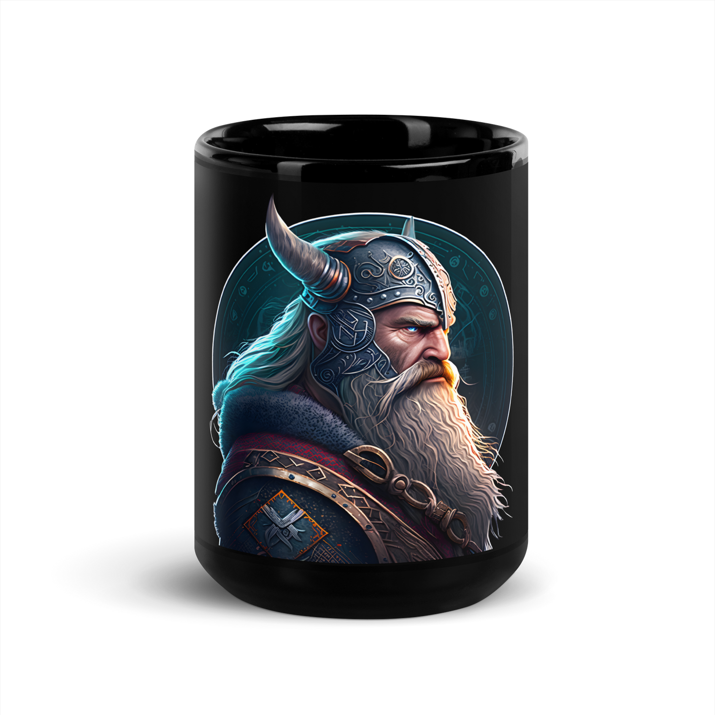 Black Glossy Mug with viking