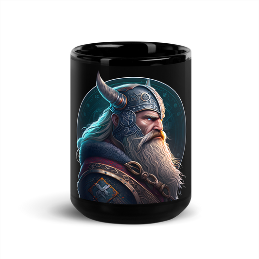 Black Glossy Mug with viking
