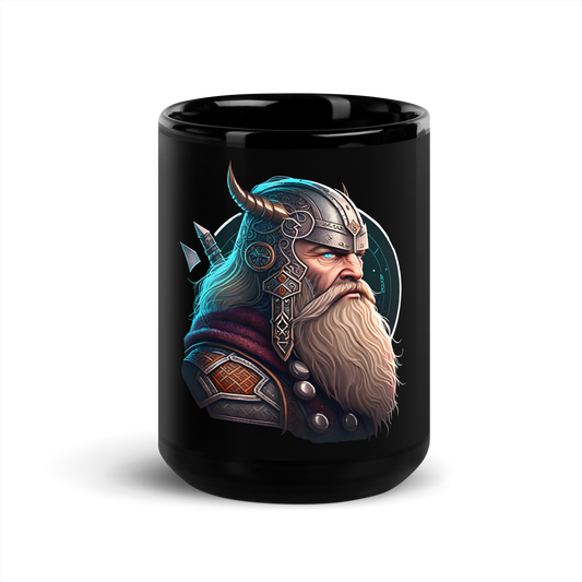 Black Glossy Mug with viking