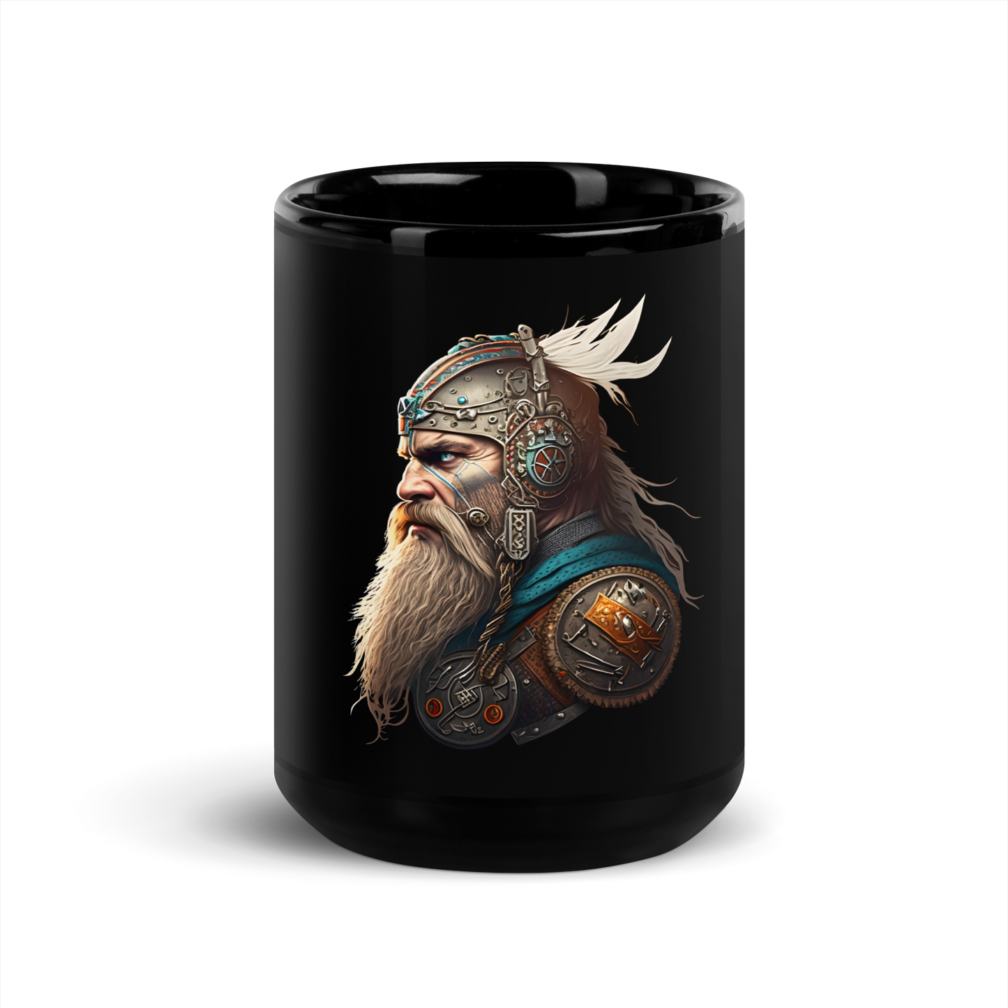 Black Glossy Mug with viking