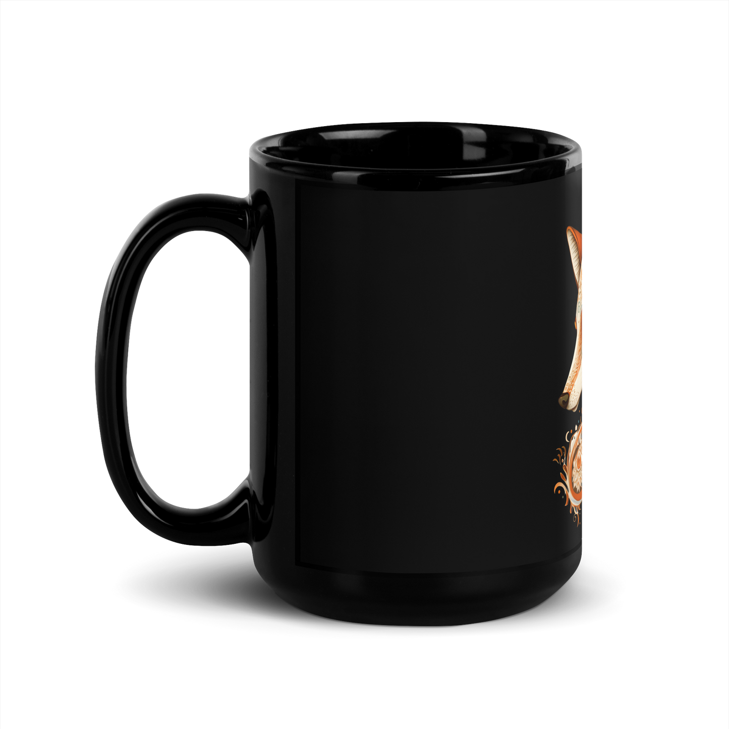 Black Glossy Mug with fox