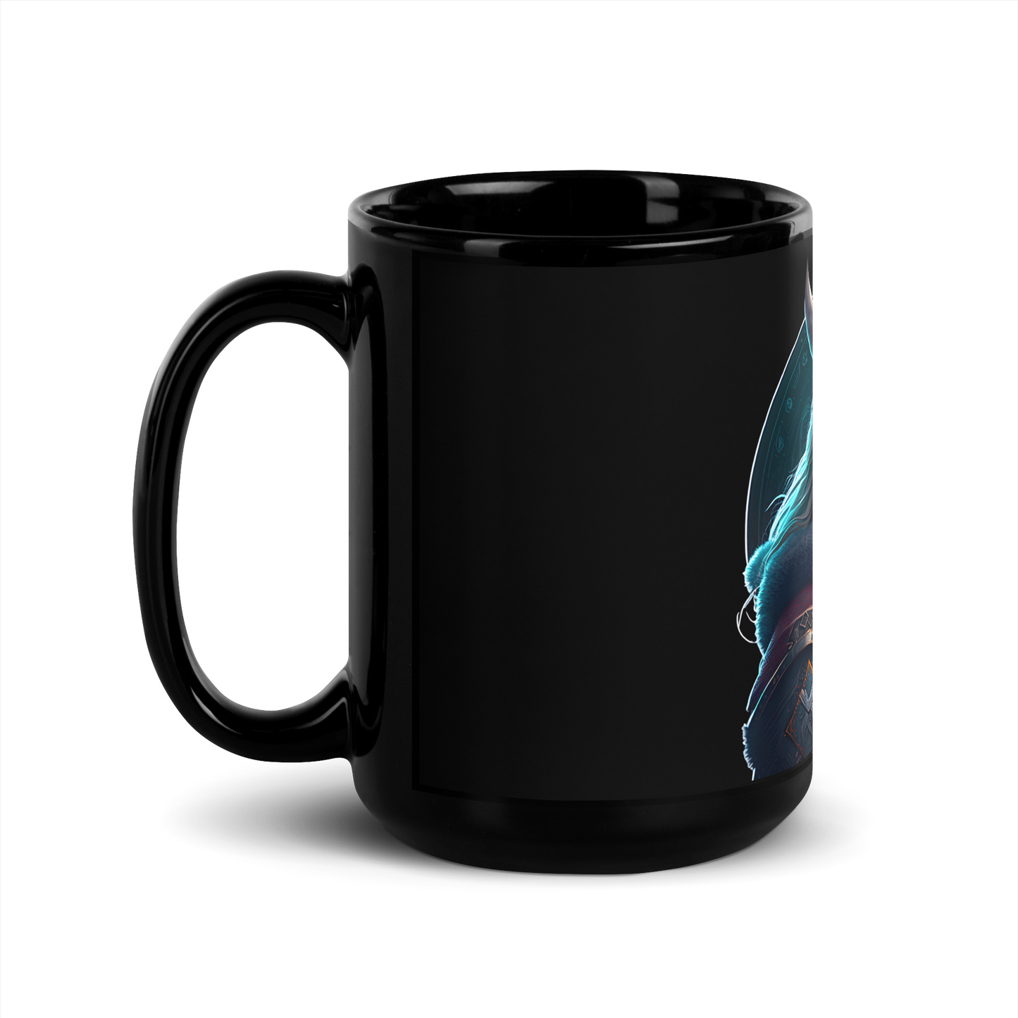 Black Glossy Mug with viking