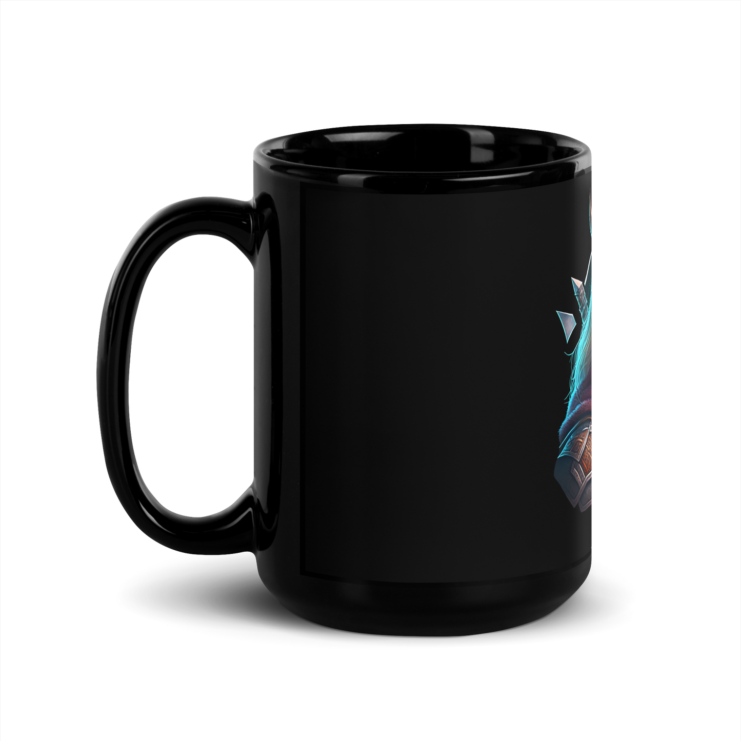 Black Glossy Mug with viking