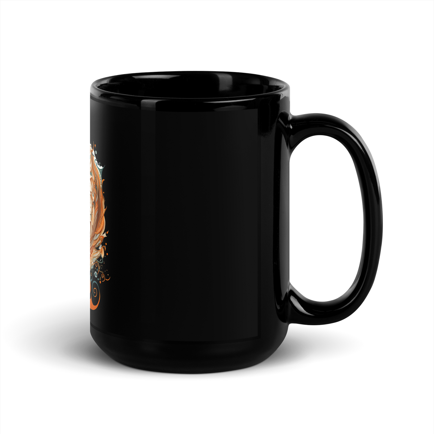 Black Glossy Mug with fox
