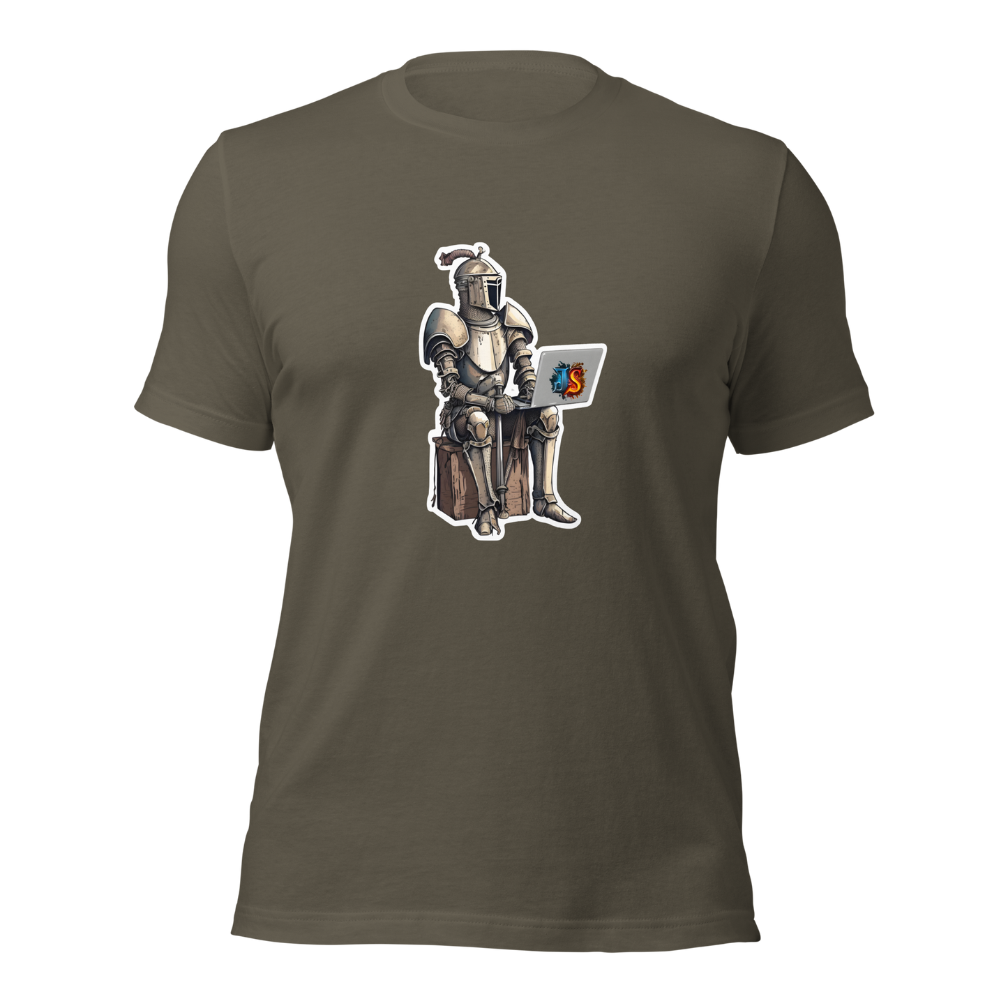 Unisex t-shirt with knight programmer in armor