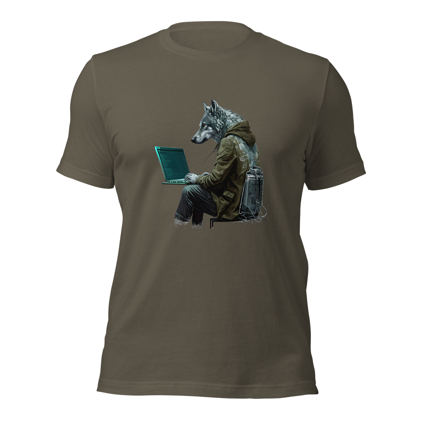 Unisex t-shirt with wolf-hacker, programmer