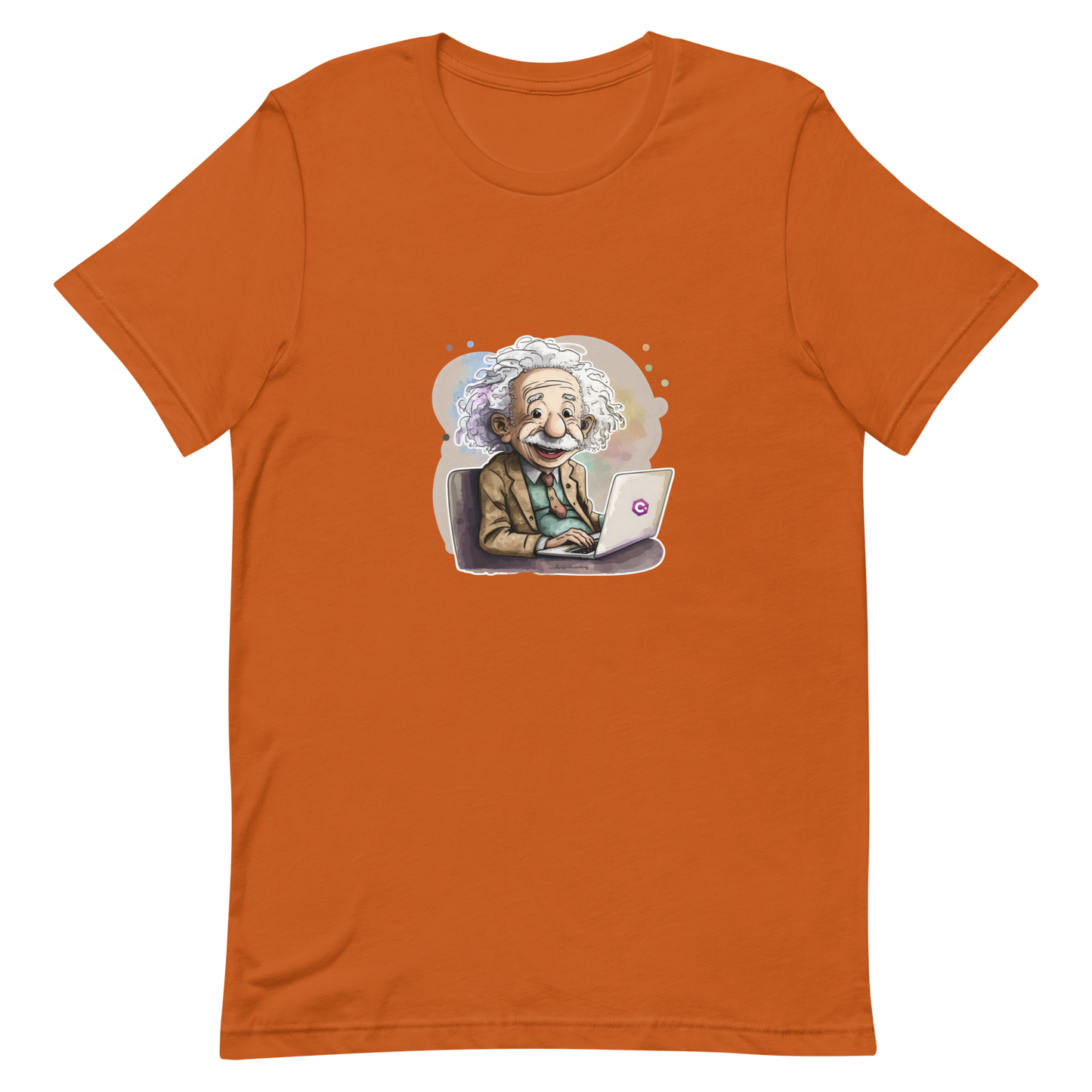 Unisex t-shirt with happy Einstein-programmer, software engineer