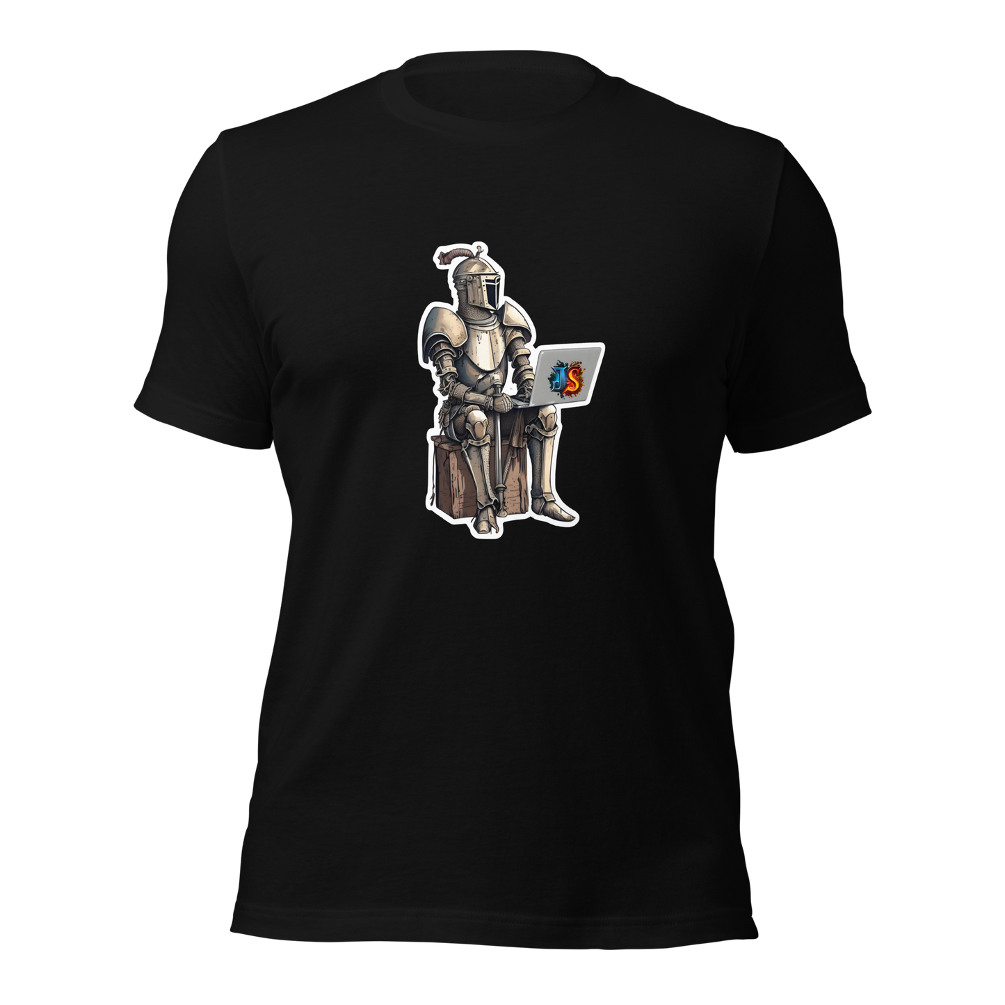 Unisex t-shirt with knight programmer in armor