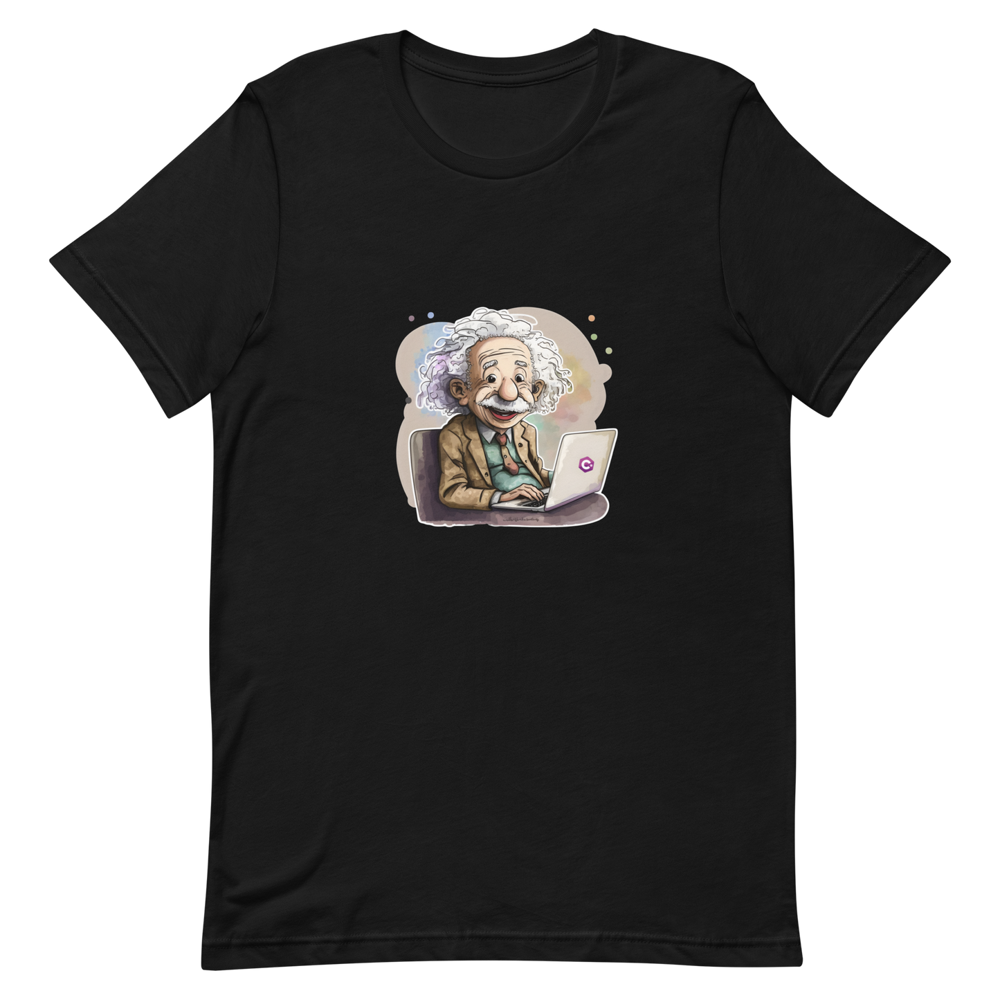 Unisex t-shirt with happy Einstein-programmer, software engineer