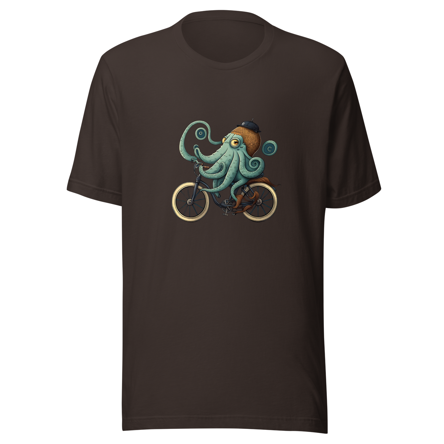 Unisex t-shirt with octopus on a bike