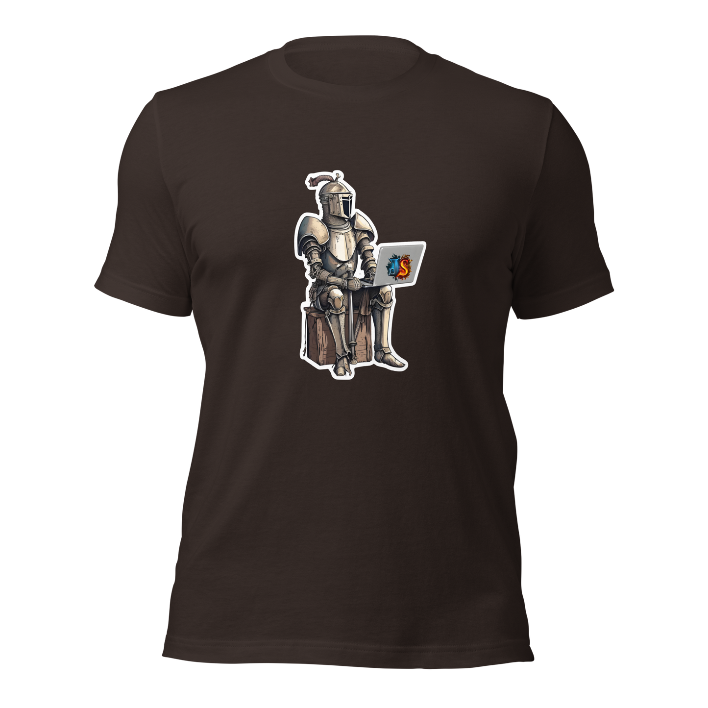 Unisex t-shirt with knight programmer in armor